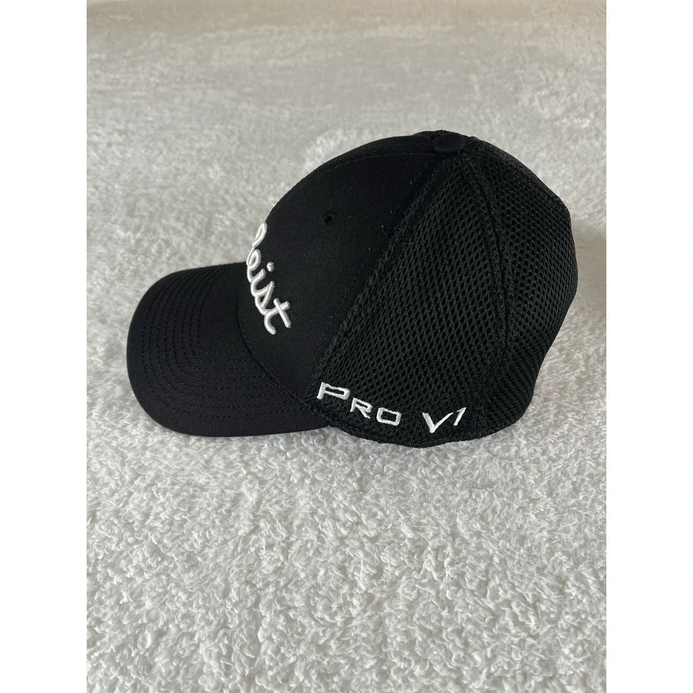 New Era Titleist Footjoy‎ Pro V1 Black Fitted Golf Hat Ball Cap Stretch M/L